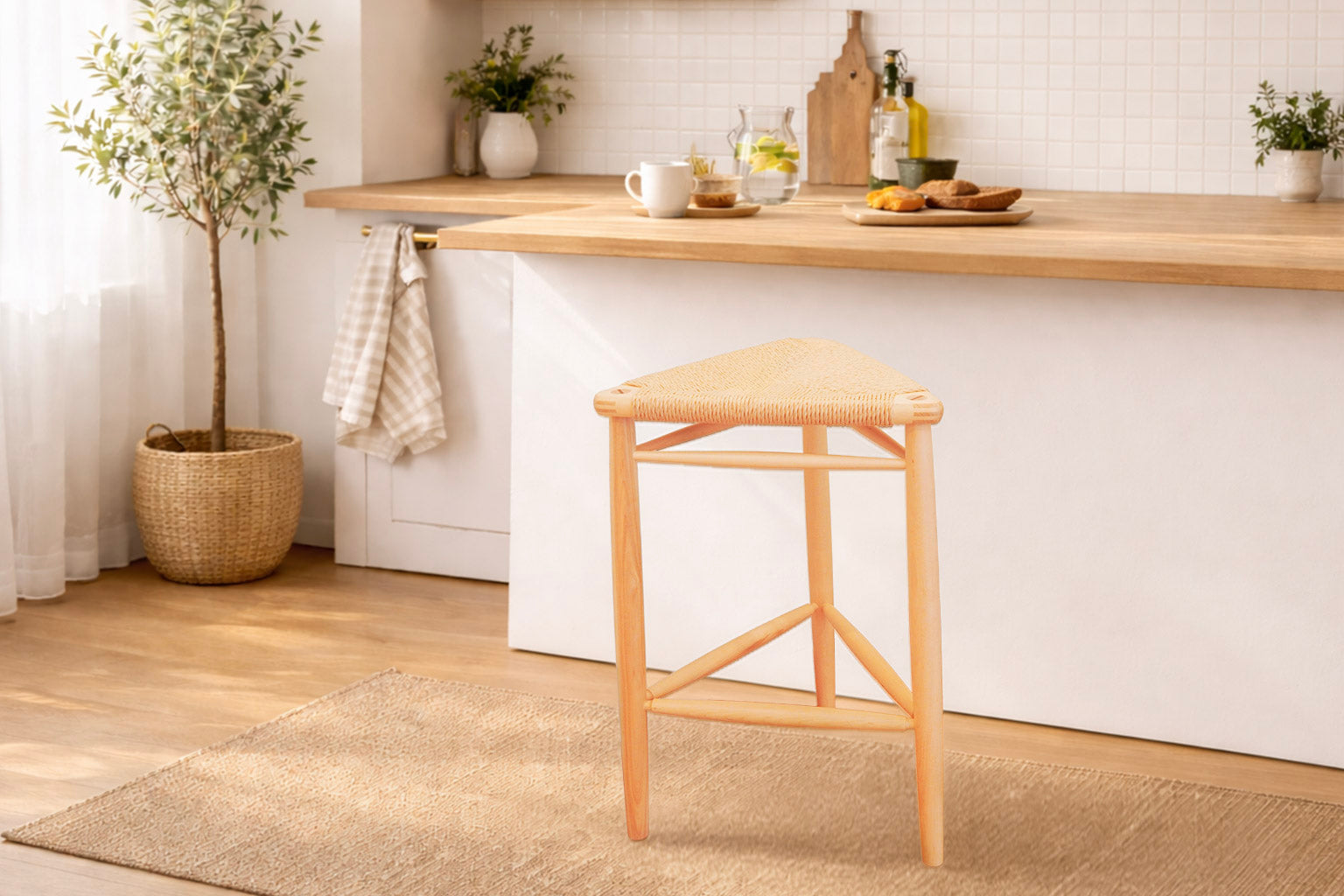 HOカウンタースツール レザー／ペーパーコード｜木と暮らしの工房